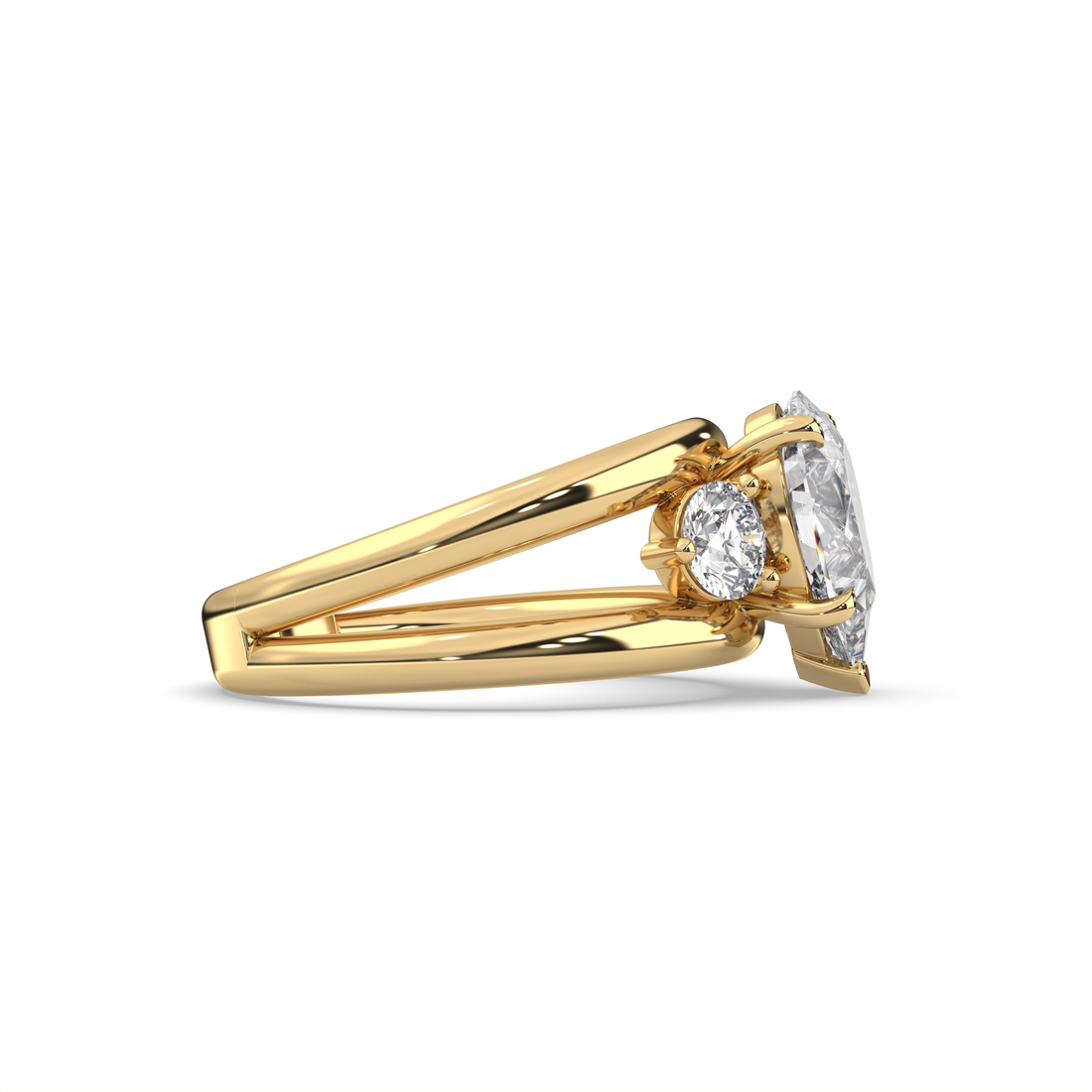 Levi Trilogy Pear Cut Low Setting Split Band Round Cut Side Stones Diamond Engagement Ring - 18K Yellow