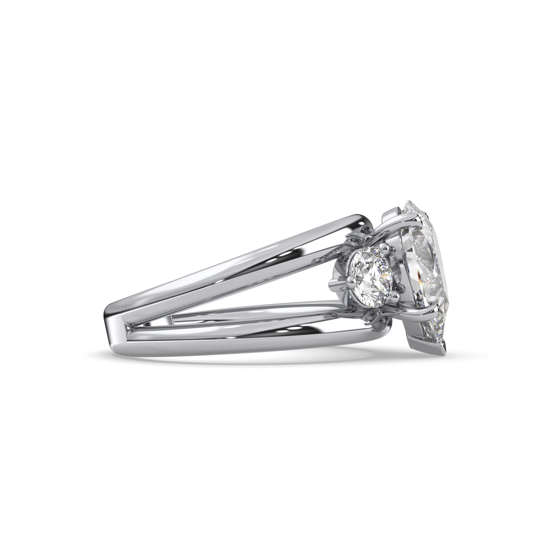 Levi Trilogy Pear Cut Low Setting Split Band Round Cut Side Stones Diamond Engagement Ring - 18K White