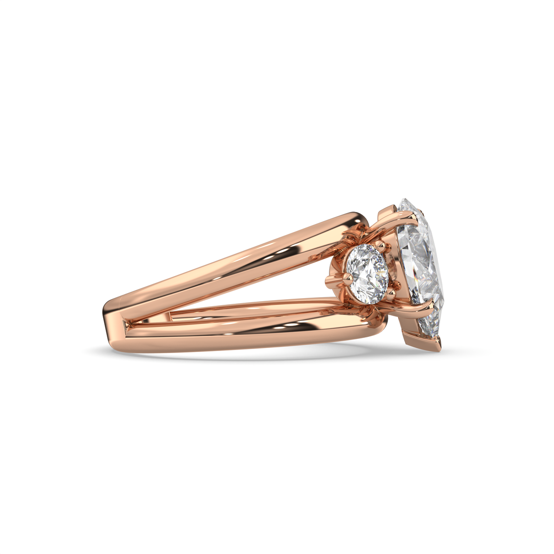 Levi Trilogy Pear Cut Low Setting Split Band Round Cut Side Stones Diamond Engagement Ring - 18K Rose