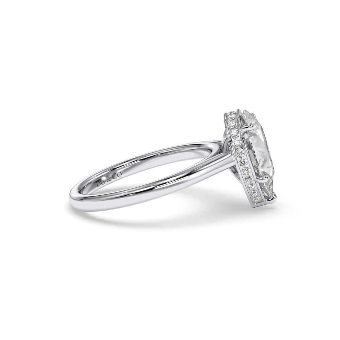 Ballerina Solitaire Pear Cut Hidden Halo Cathedral Style Five Claw Diamond Ring - 18K White