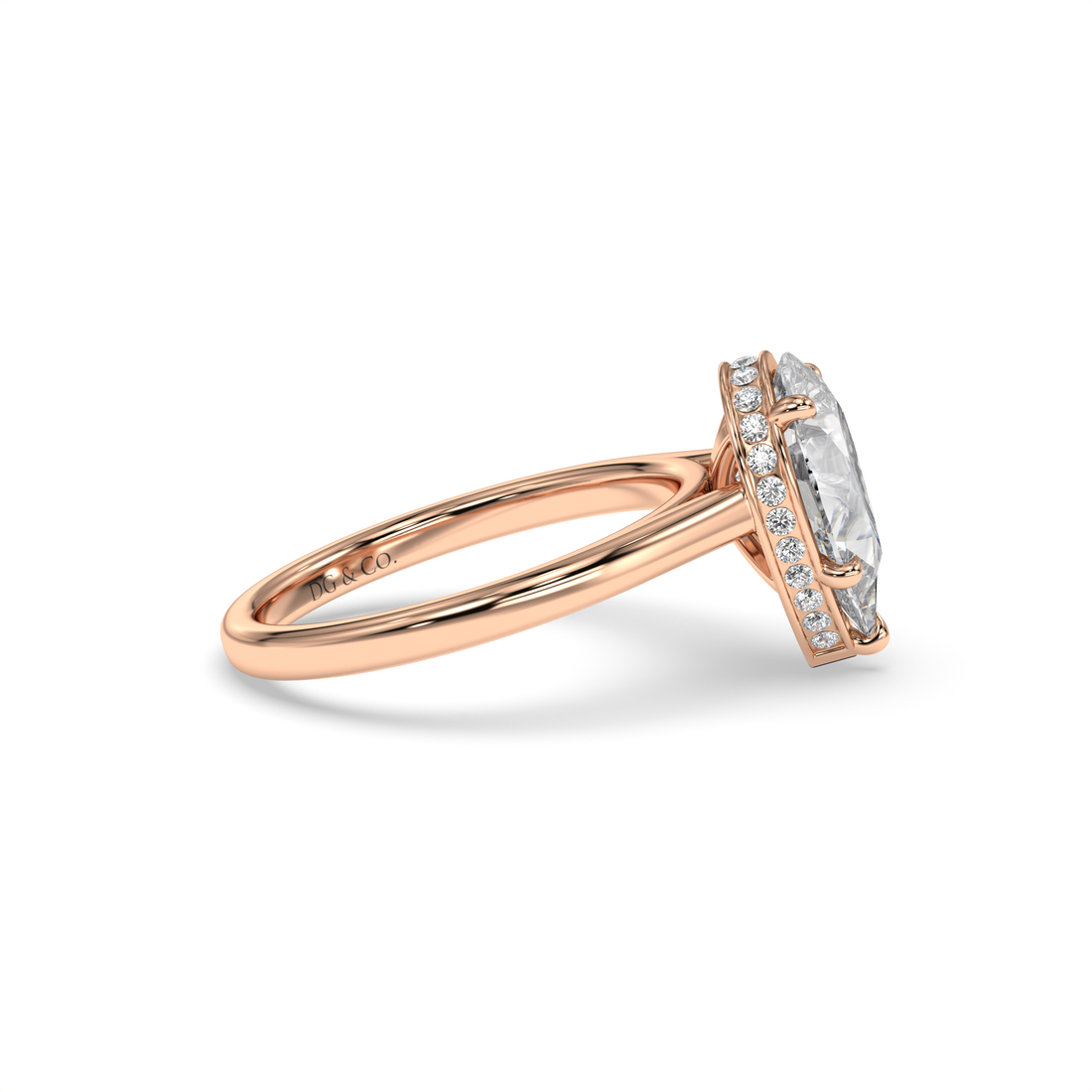 Ballerina Solitaire Pear Cut Hidden Halo Cathedral Style Five Claw Diamond Ring - 18K Rose