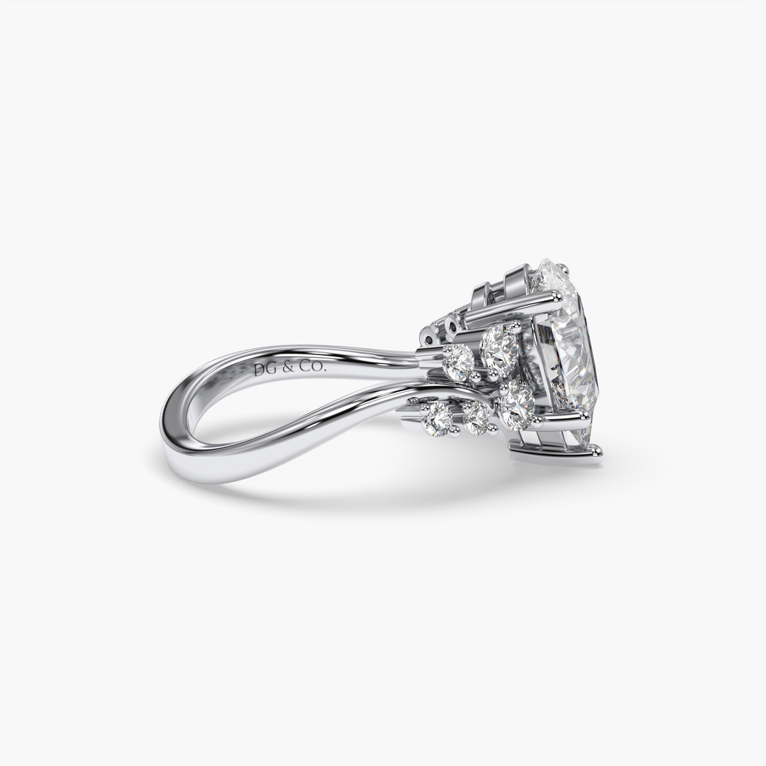 Tamara Pear cut Diamond Carve Band Side Stones Engagement Ring - 18K White