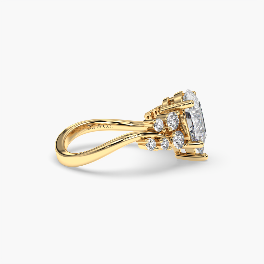 Tamara Pear cut Diamond Carve Band Side Stones Engagement Ring - 18K Yellow