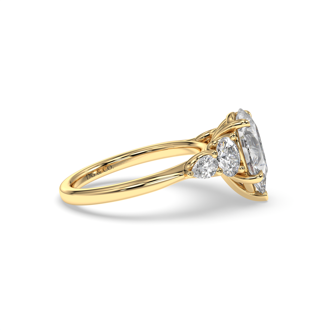 Capri Three Stones Pear Cut  Cathedral Setting Modern Style Diamond Engagement Ring - 18K Yellow