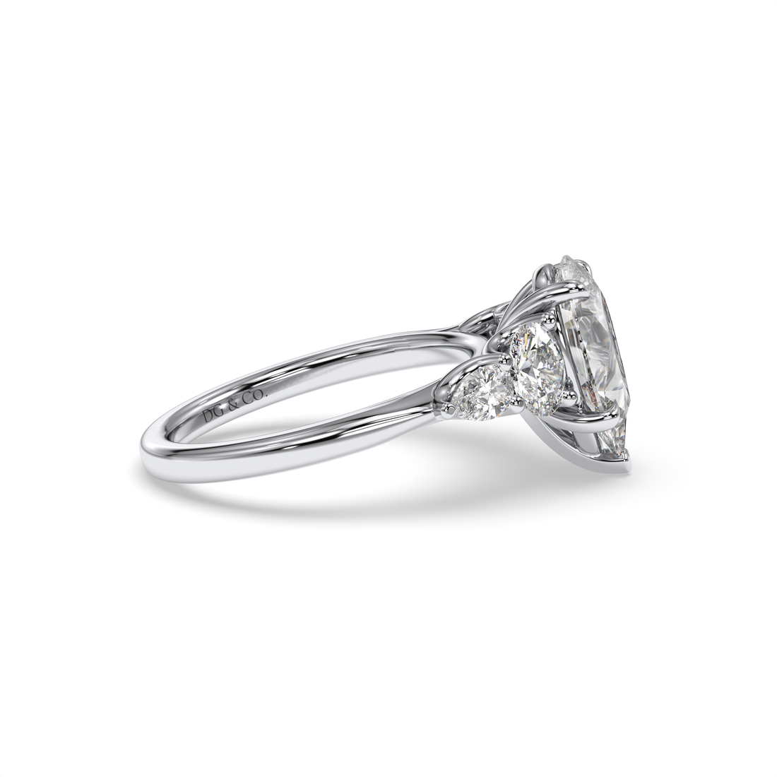 Capri Three Stones Pear Cut  Cathedral Setting Modern Style Diamond Engagement Ring - 18K White