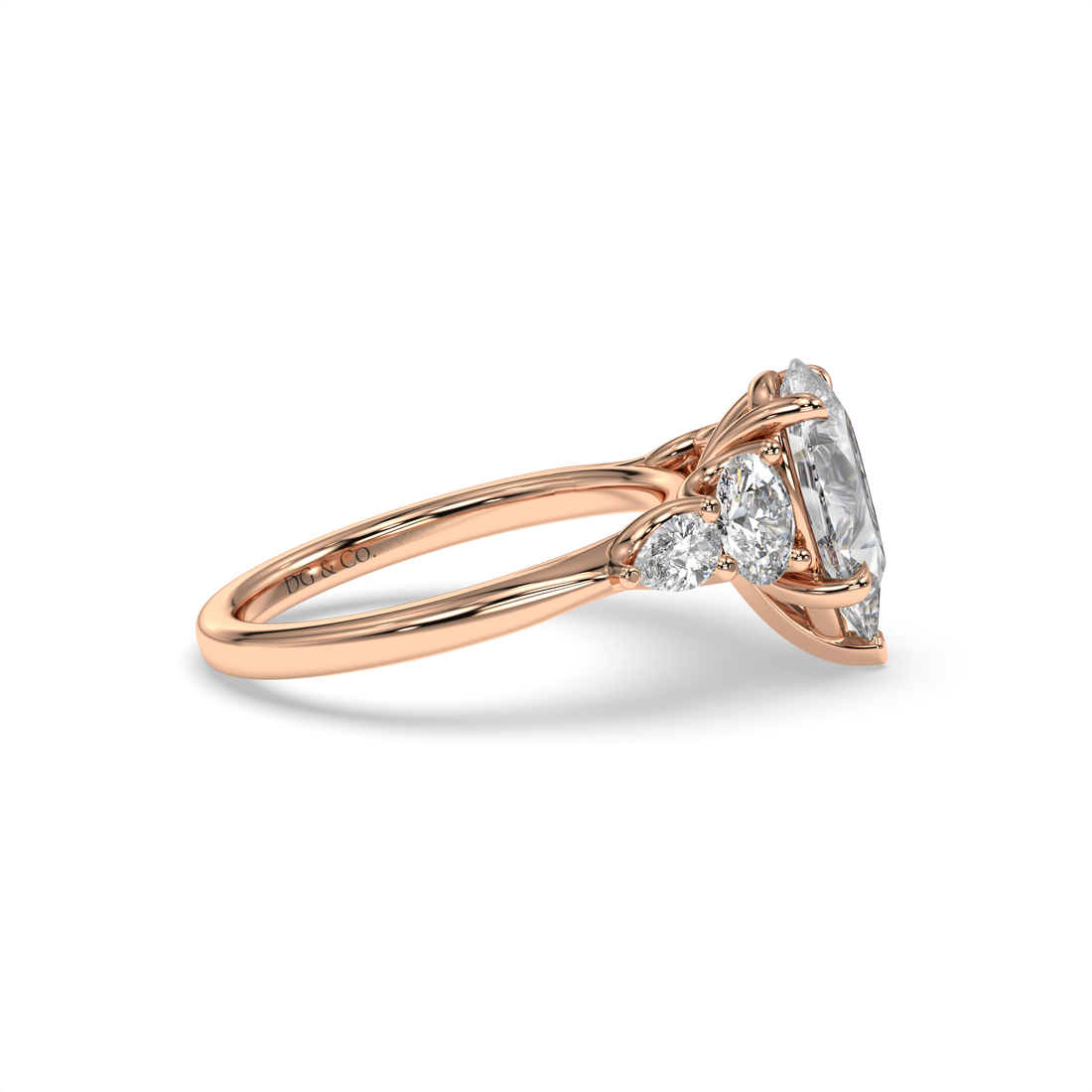 Capri Three Stones Pear Cut  Cathedral Setting Modern Style Diamond Engagement Ring - 18K Rose