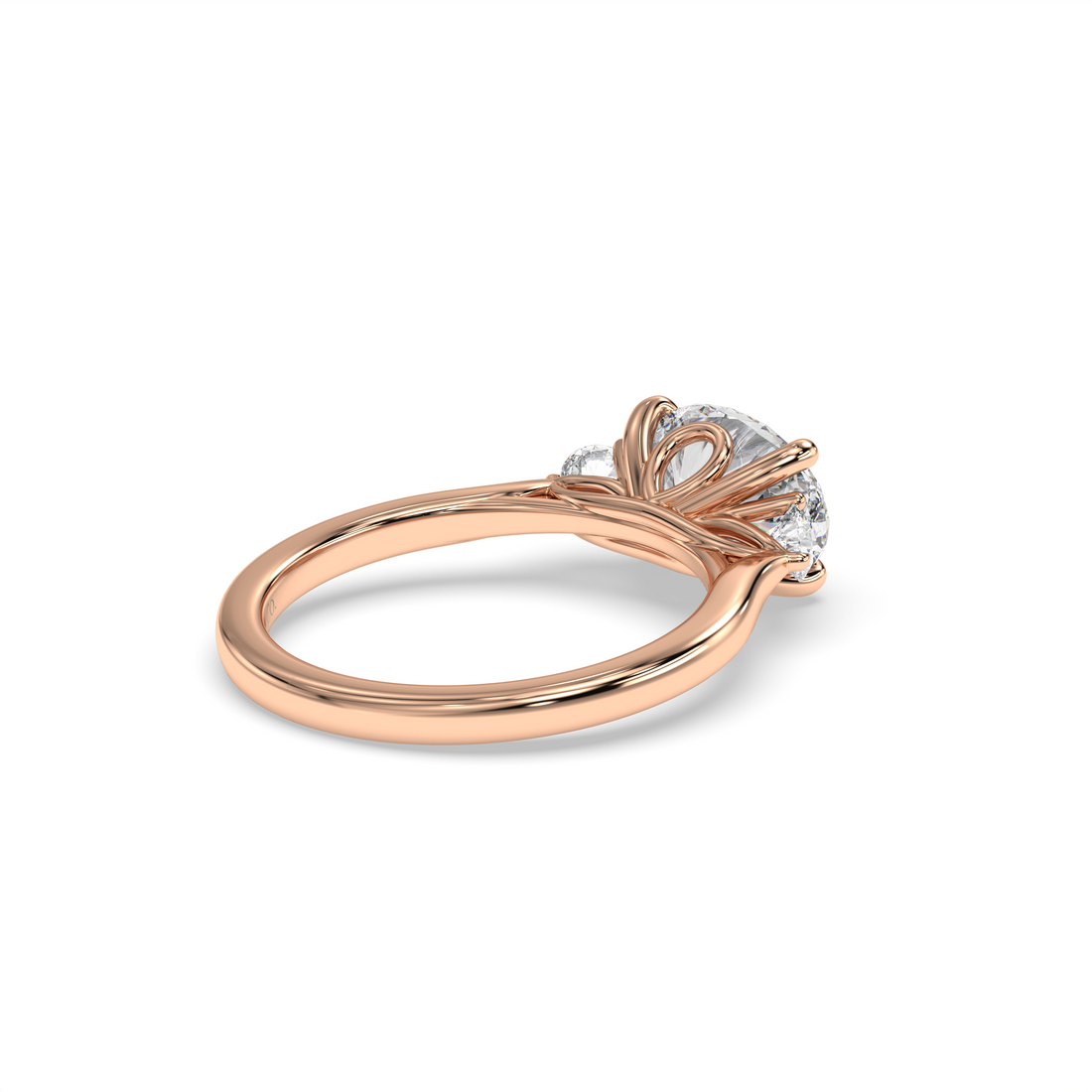 Mira Trilogy Oval Cut East West with a Lotus Setting Diamond Engagement Ring - 18K Rose