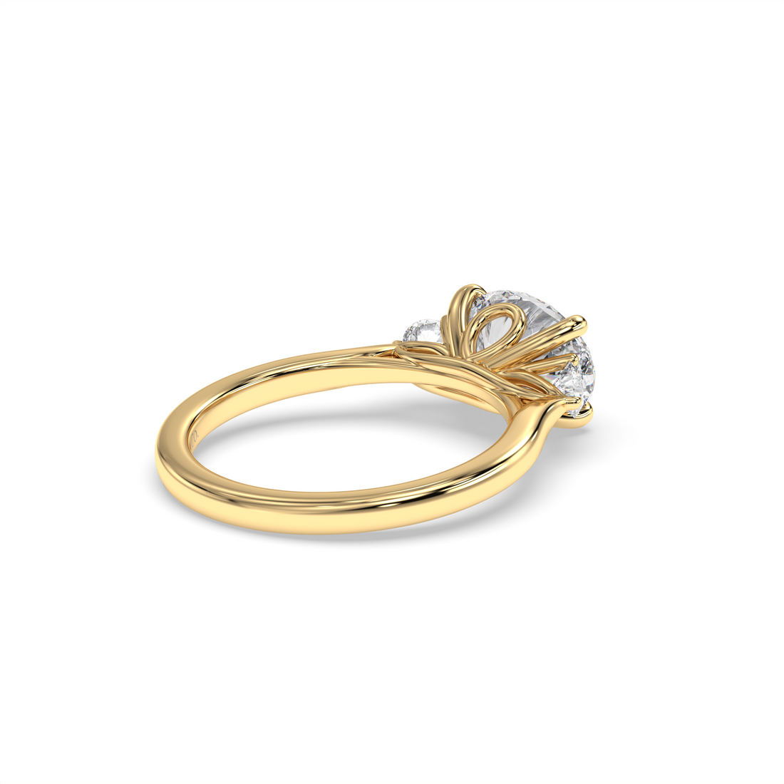 Mira Trilogy Oval Cut East West with a Lotus Setting Diamond Engagement Ring - 18K Yellow