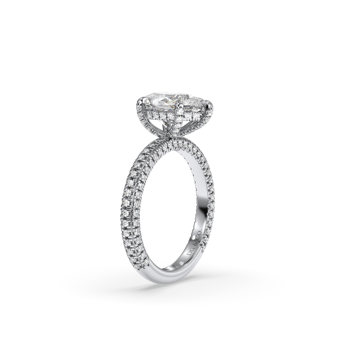 Leonora Pear Cut Hidden Halo Pave Setting Diamond Engagement Ring - 18K White