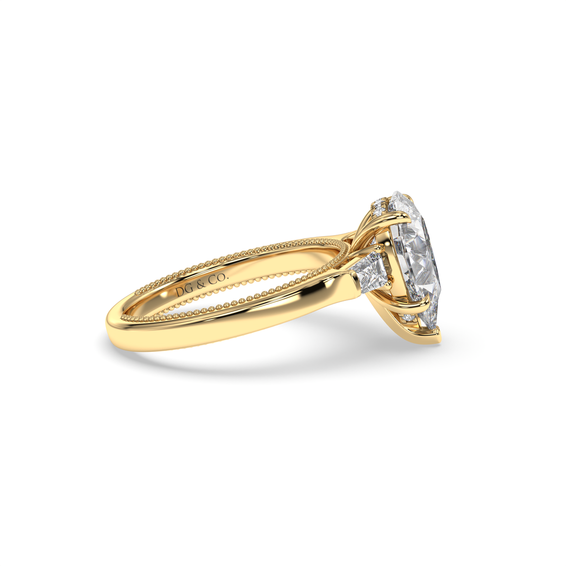 Margot Trilogy Antique Style Pear Cut with Tapered Baquette Side stone Diamond Ring - 18K Yellow
