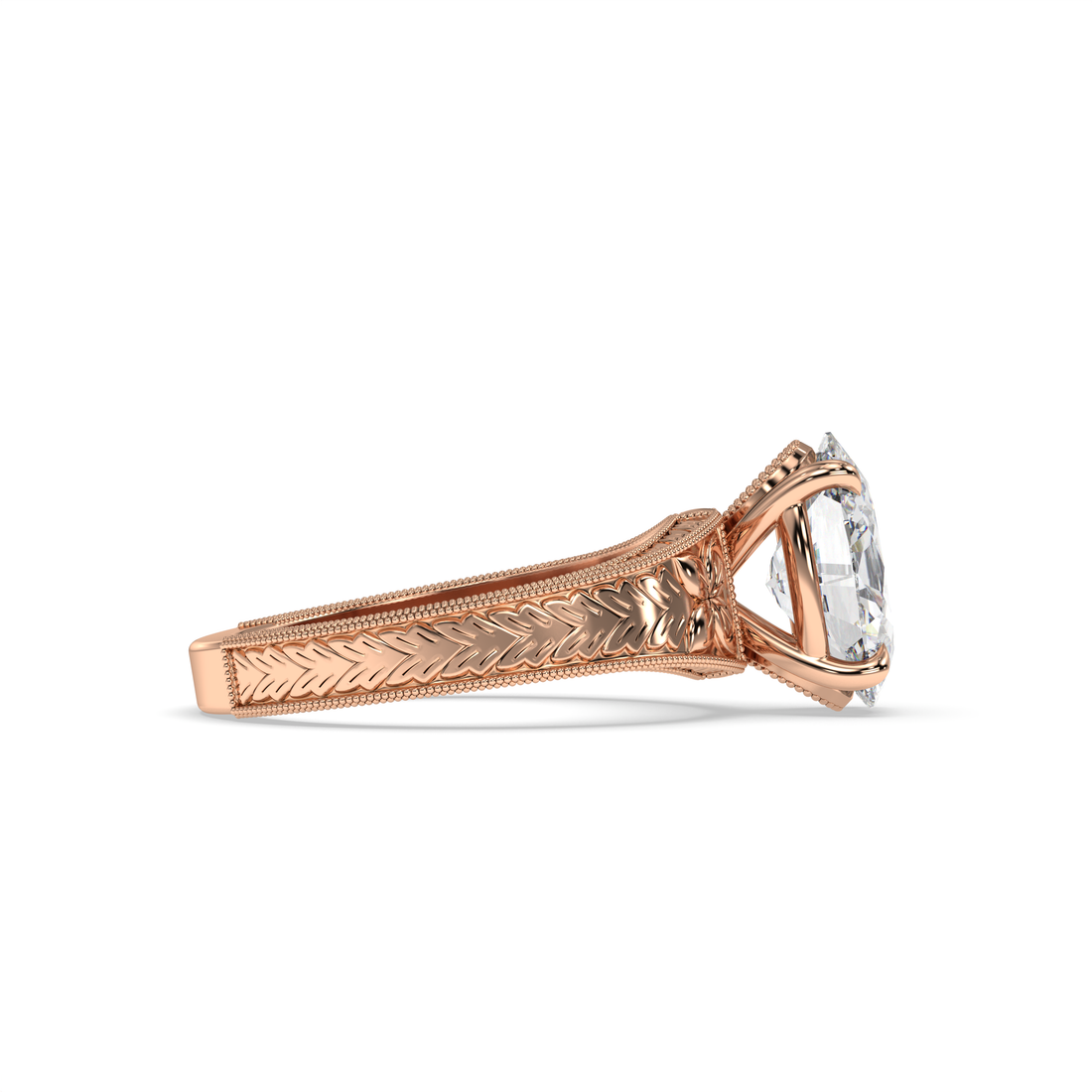 Amara Antique Engraved Style Oval Cut Solitaire Diamond Engagement Ring - 18K Rose