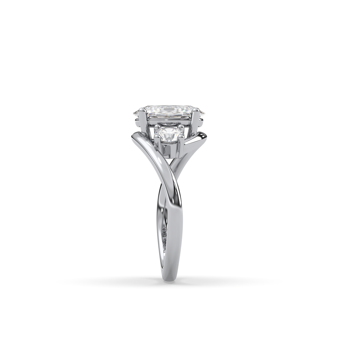 Prag Trilogy Oval Cut Carve Band Four Claw Diamond engagement Ring - 18K White