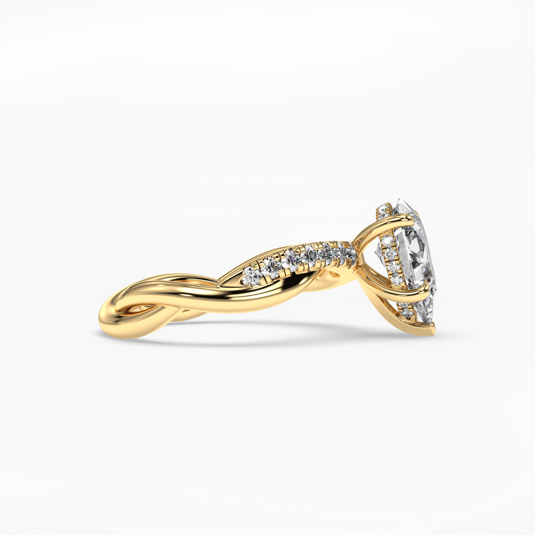 Cataleya Pear Cut Twist Band Hidden Halo Pave Setting Diamond engagement Ring - 18K Yellow