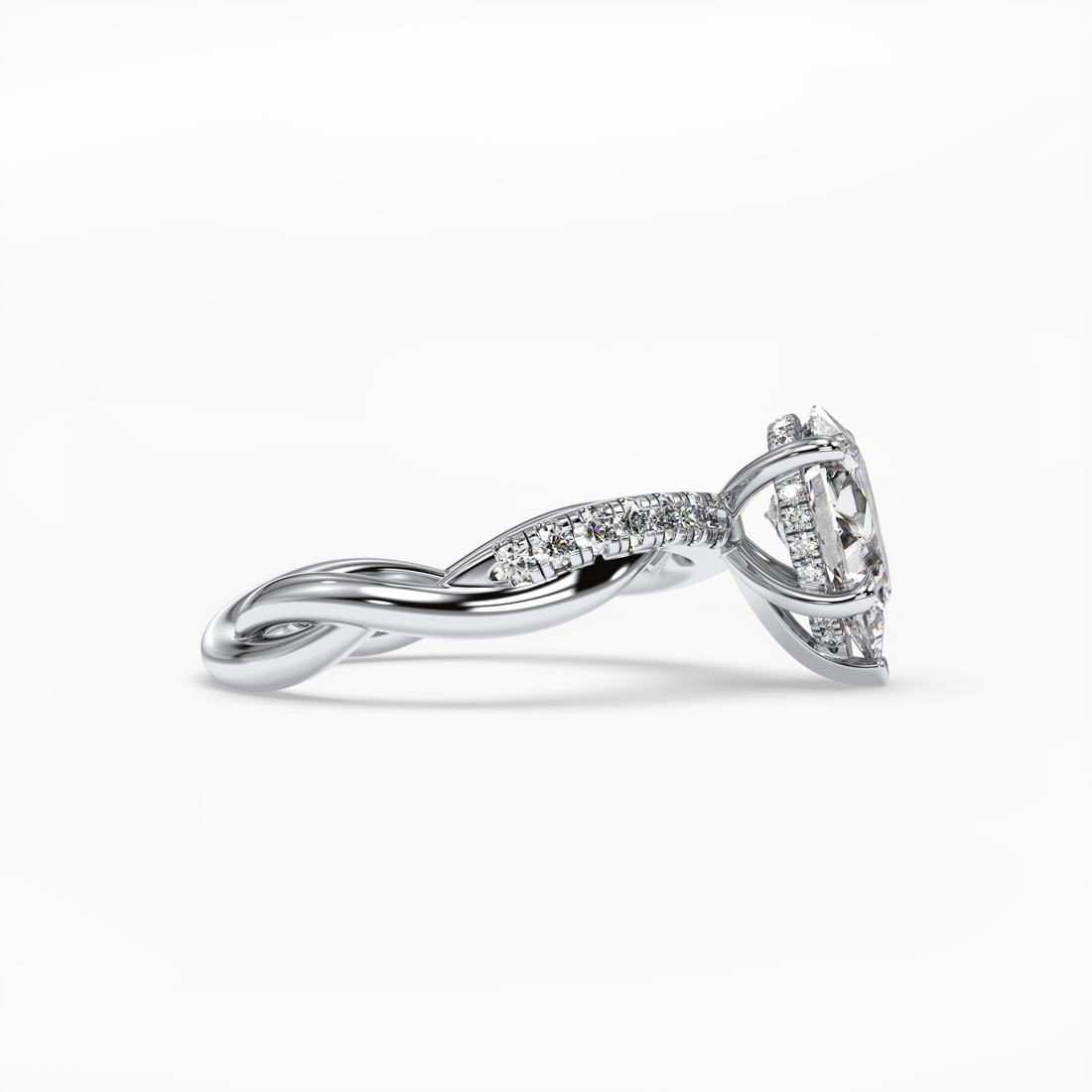 Cataleya Pear Cut Twist Band Hidden Halo Pave Setting Diamond engagement Ring - 18K White