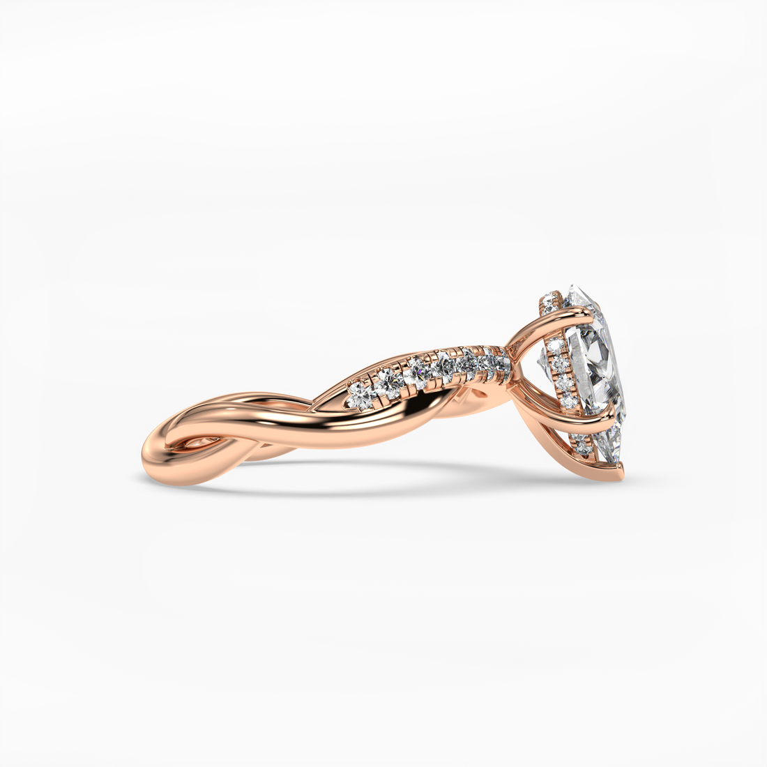 Cataleya Pear Cut Twist Band Hidden Halo Pave Setting Diamond engagement Ring - 18K Rose