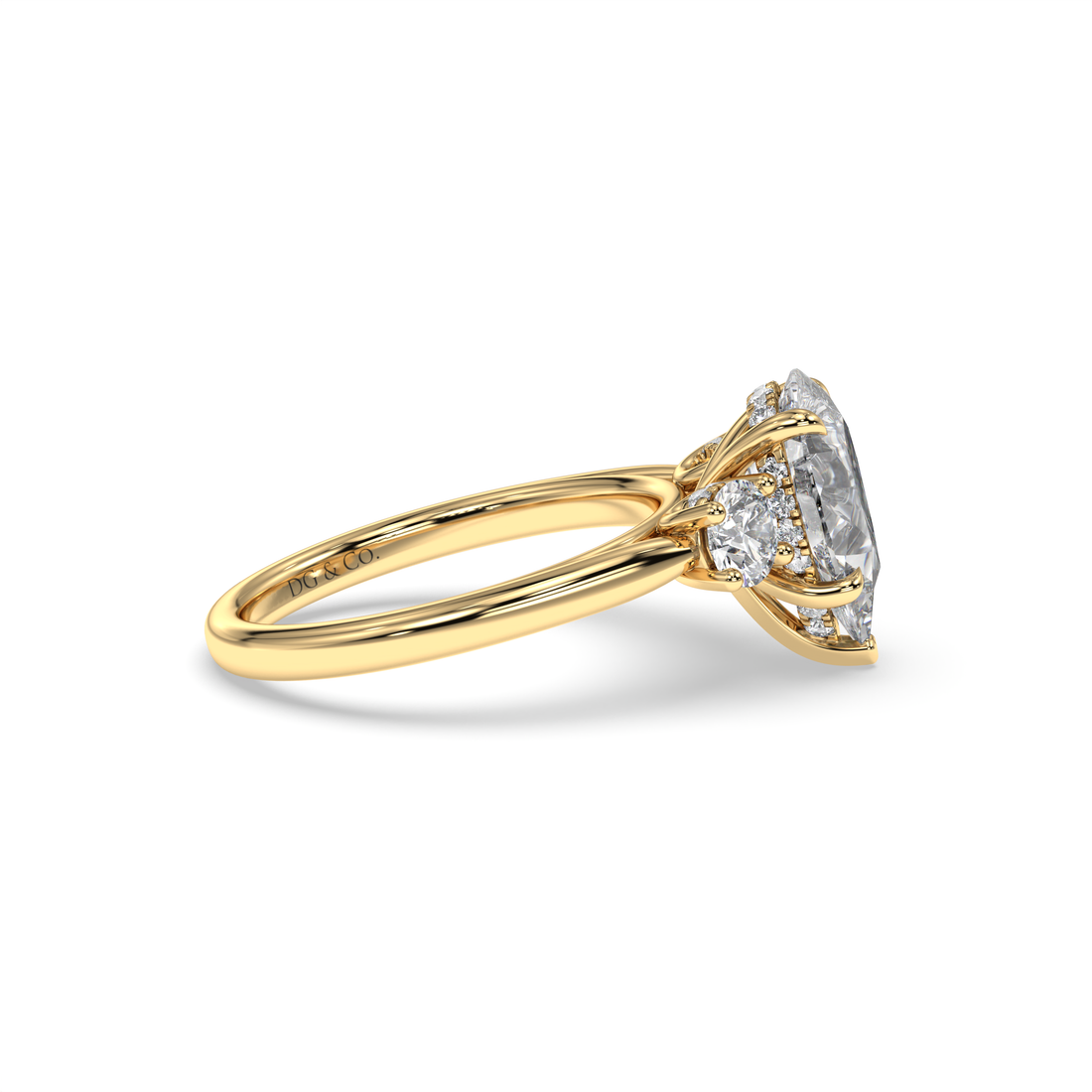 Zade Trilogy Pear Cut with Round Cut Side Stones Hidden Halo Diamond Engagement Ring - 18K Yellow