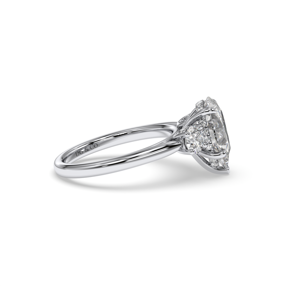 Zade Trilogy Pear Cut with Round Cut Side Stones Hidden Halo Diamond Engagement Ring - 18K White
