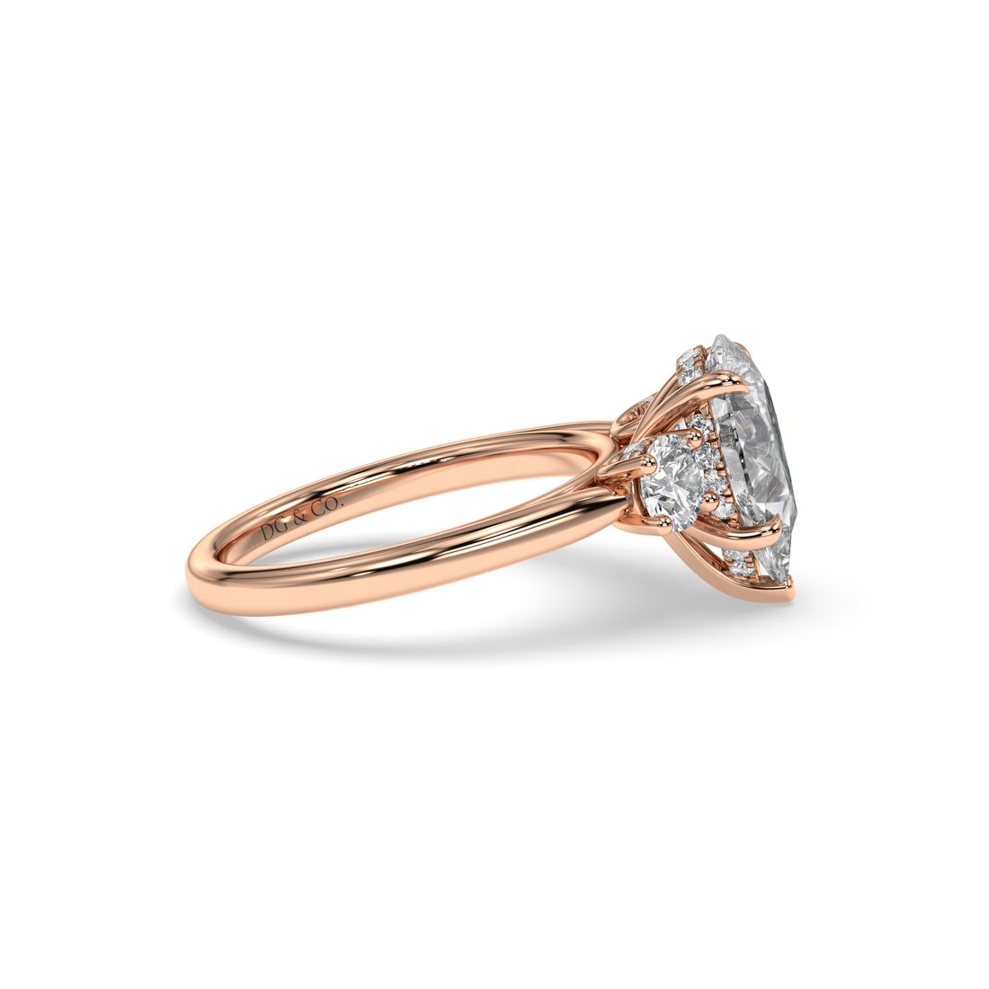 Zade Trilogy Pear Cut with Round Cut Side Stones Hidden Halo Diamond Engagement Ring - 18K Rose