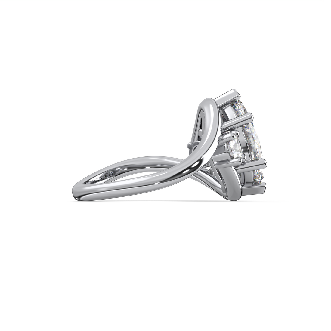 Praha Trilogy Marquise Cut Carve Band Four Claw Diamond engagement Ring - 18K White