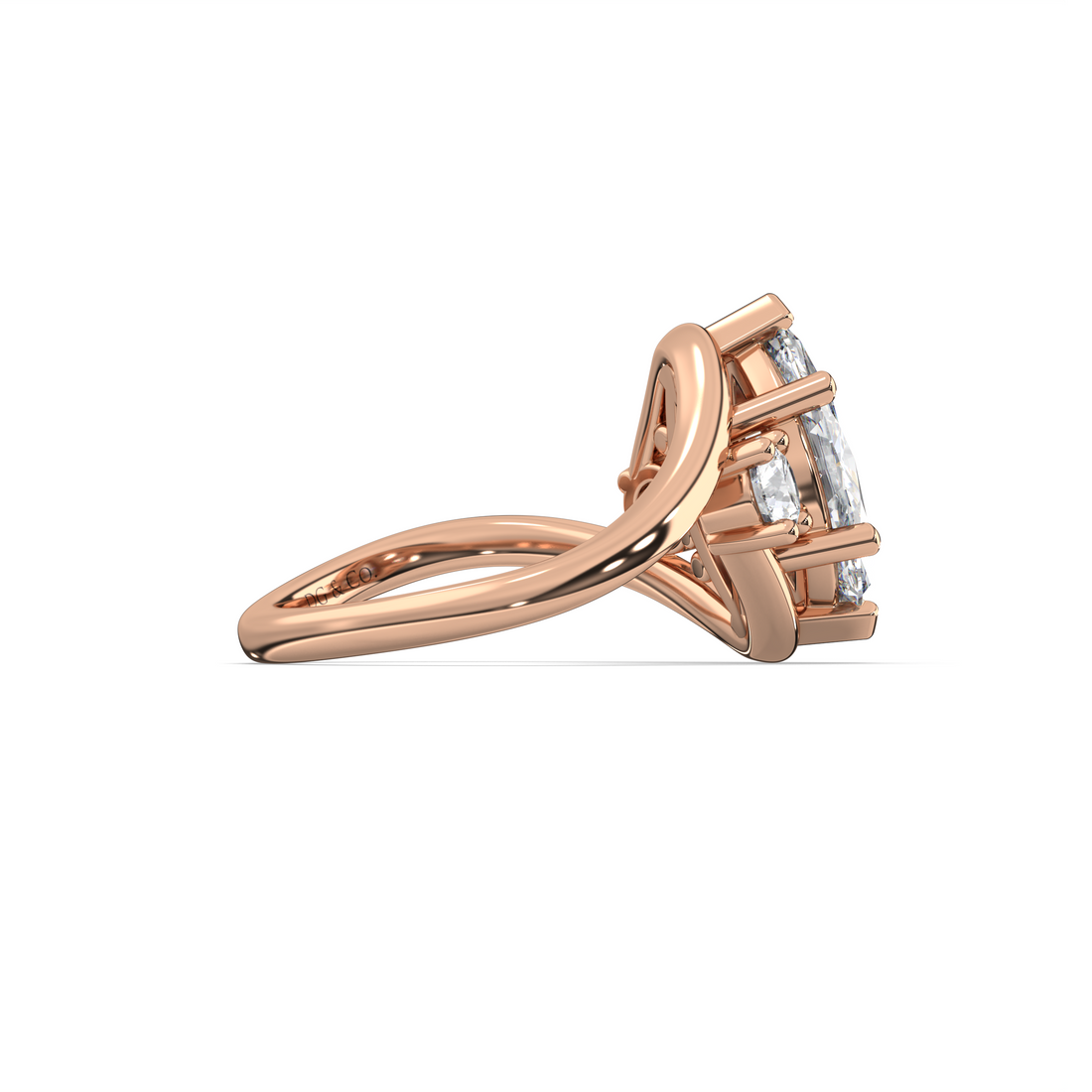Praha Trilogy Marquise Cut Carve Band Four Claw Diamond engagement Ring - 18K Rose