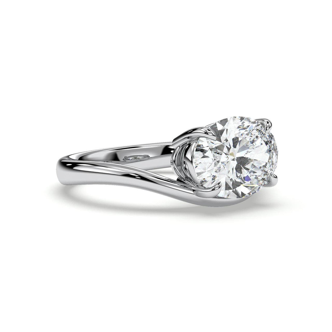 Sandy Oval Cut East West Solitaire Diamond Engagement Ring Four Claw Setting - 18K White