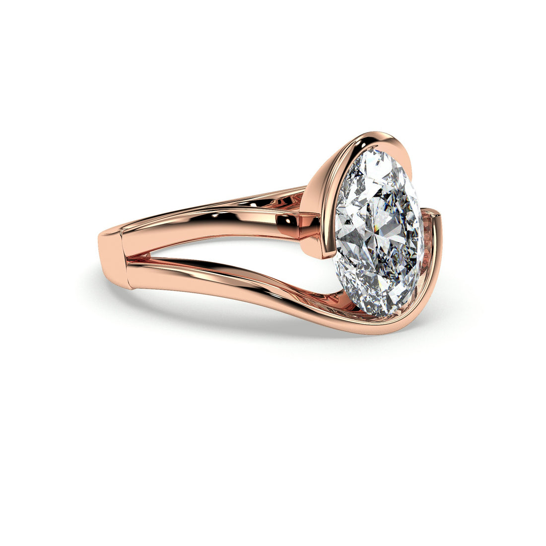 Feah Oval Cut Split Band Half Bezel Diamond Engagement Ring - 18K Rose