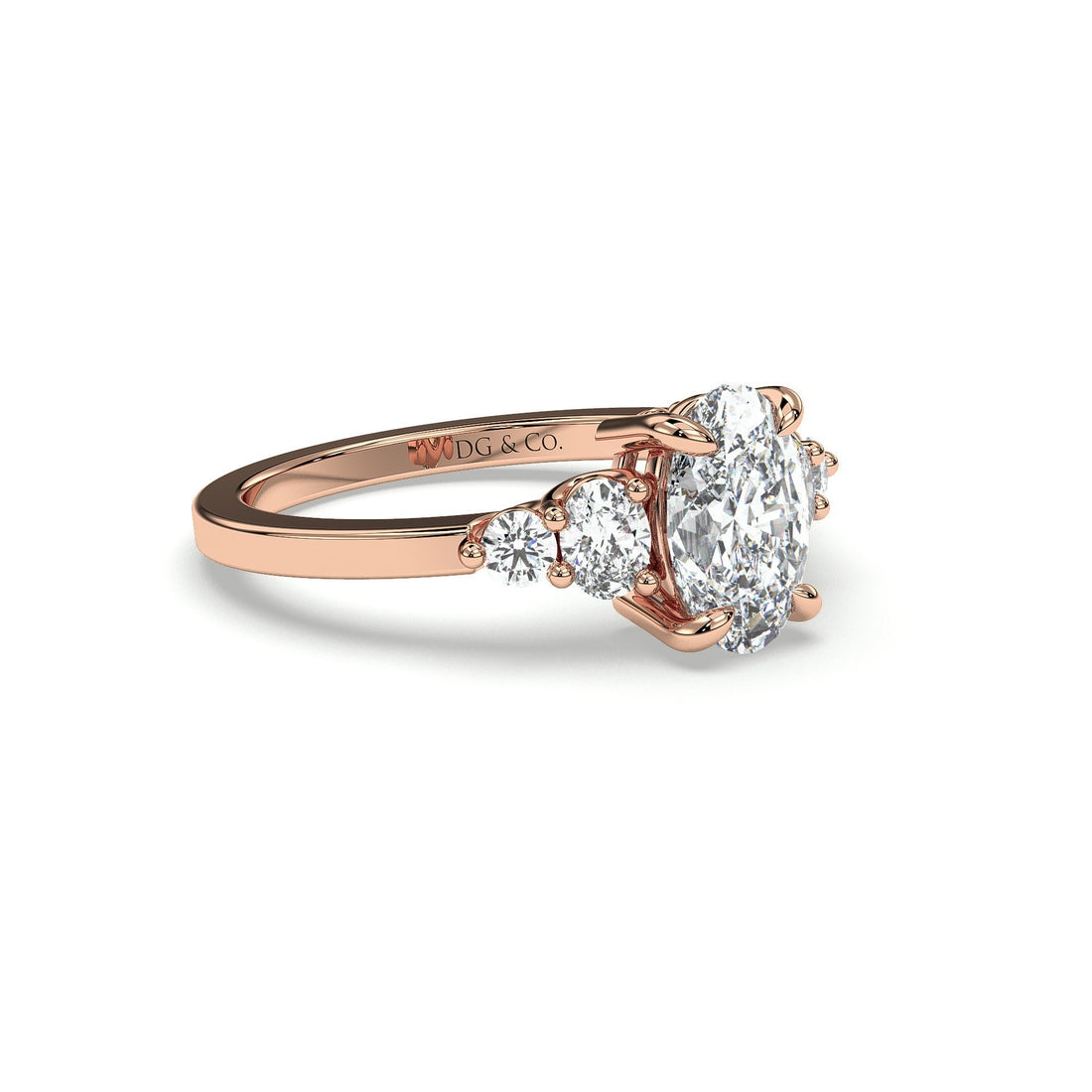 Anadem Three stones Oval Cut Oval with Round Brilliant sides Diamond Trilogy Engagement ring - 18K Rose