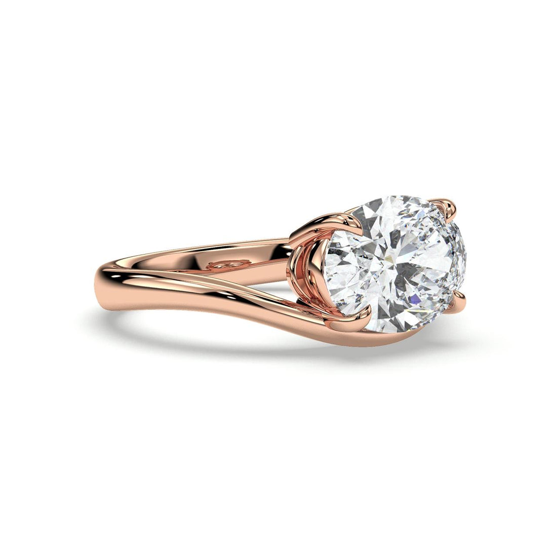 Sandy Oval Cut East West Solitaire Diamond Engagement Ring Four Claw Setting - 18K Rose