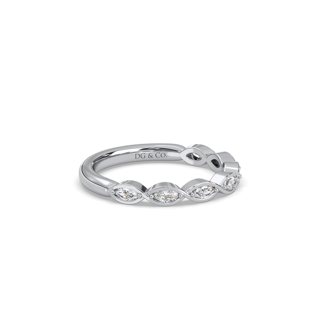 Bright Seven stones Marquise cut Bezel Set Diamond Wedding band - 18K White