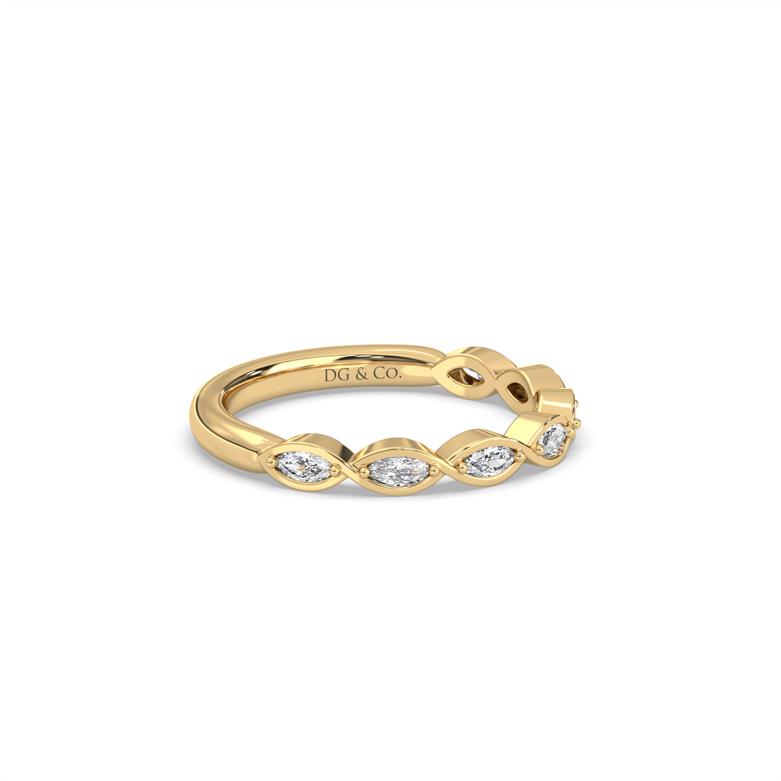 Bright Seven stones Marquise cut Bezel Set Diamond Wedding band - 18K Yellow