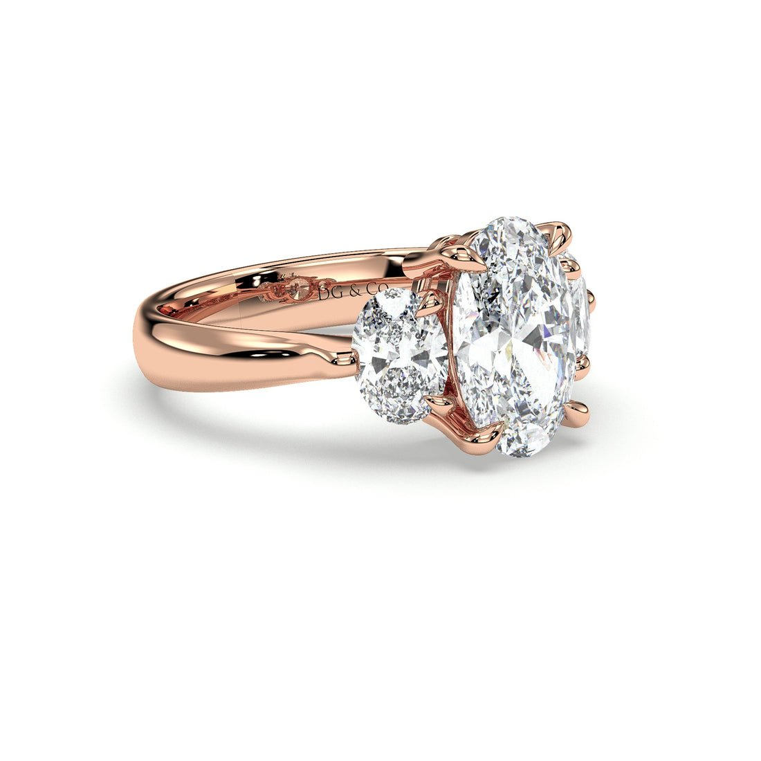 Thera Trilogy Three Stone Tapered Band  Oval Cut with Oval Side stones Diamond Engagement Ring - 18K Rose
