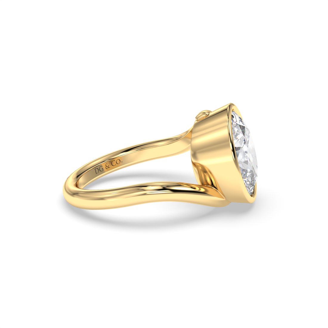 Dodie Oval Cut Bezel and Low Setting Curvy Band Solitaire Diamond Engagement Ring - 18K Yellow