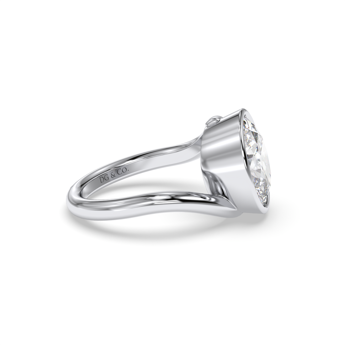 Dodie Oval Cut Bezel and Low Setting Curvy Band Solitaire Diamond Engagement Ring - 18K White