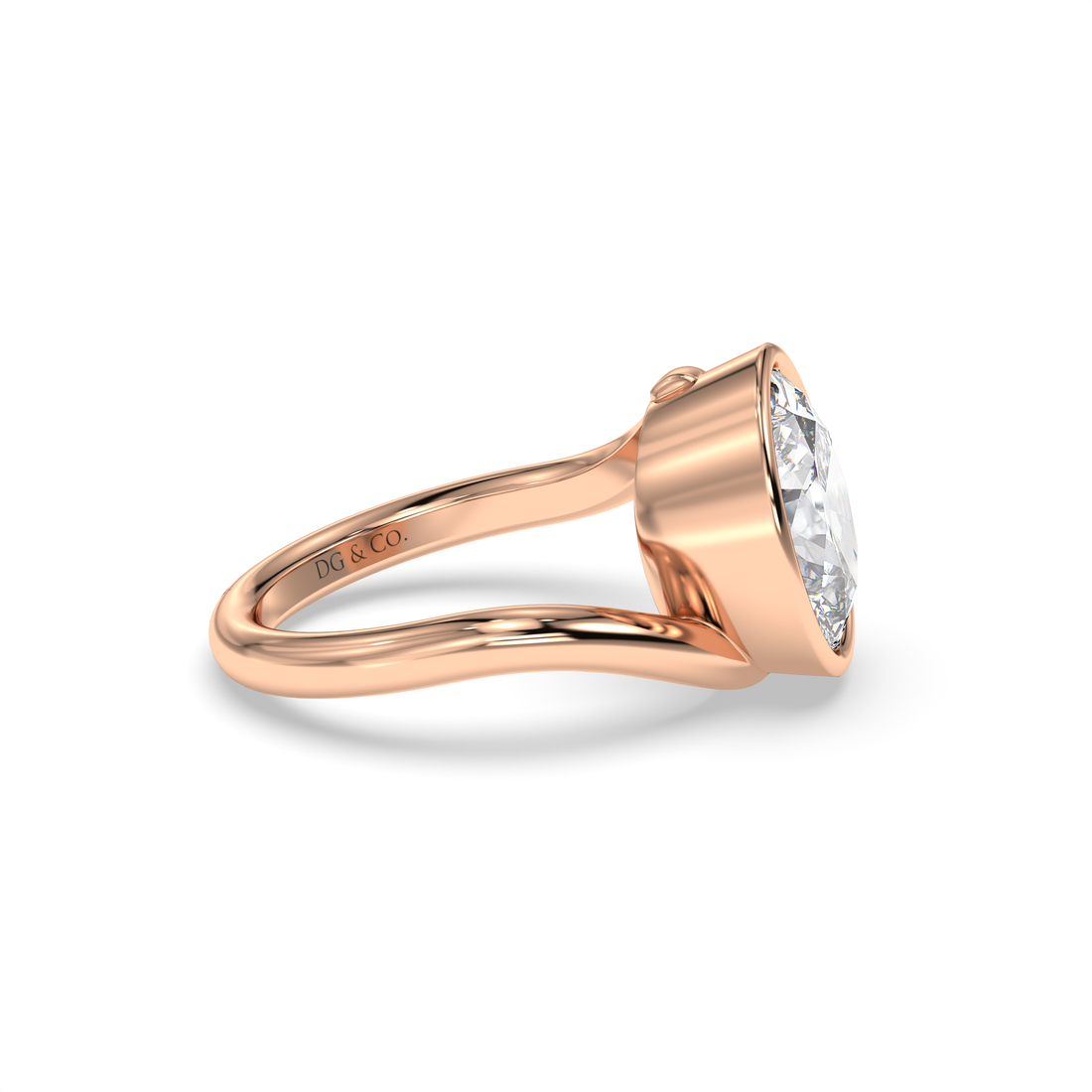 Dodie Oval Cut Bezel and Low Setting Curvy Band Solitaire Diamond Engagement Ring - 18K Rose