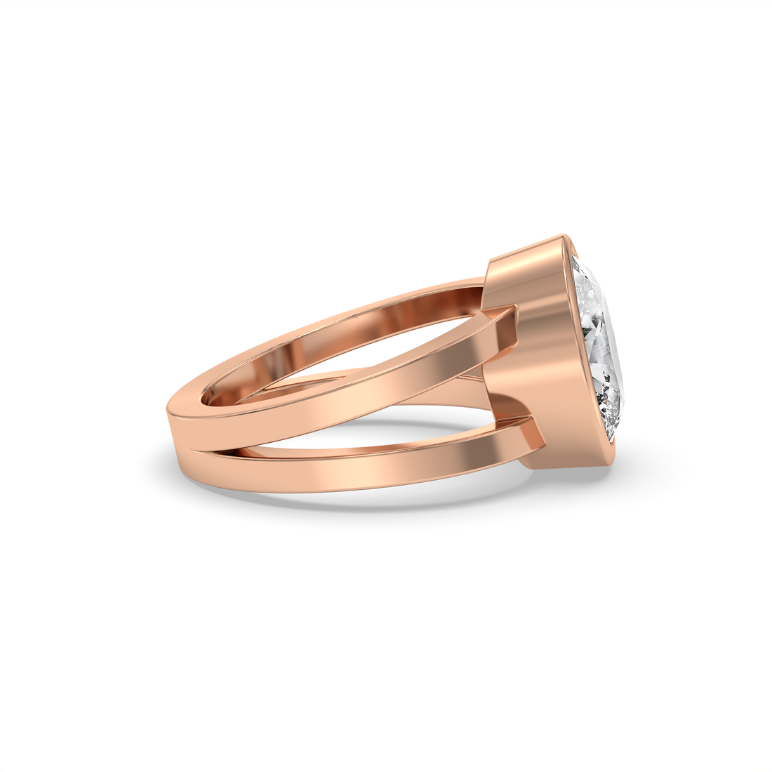 Veria Oval Cut Bezel Set Double band Low Setting Solitaire Diamond Engagement Ring - 18K Rose