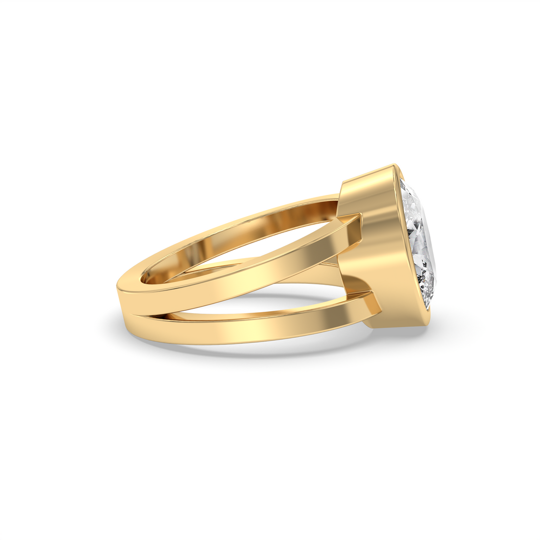 Veria Oval Cut Bezel Set Double band Low Setting Solitaire Diamond Engagement Ring - 18K Yellow
