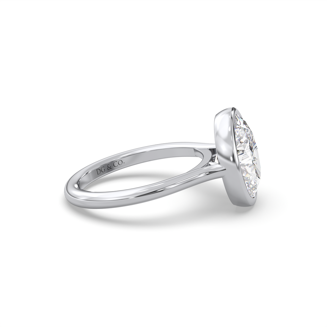 Mallory Oval Cut Cathedral Style Bezel and Low Setting Solitaire Diamond Engagement Ring - 18K White