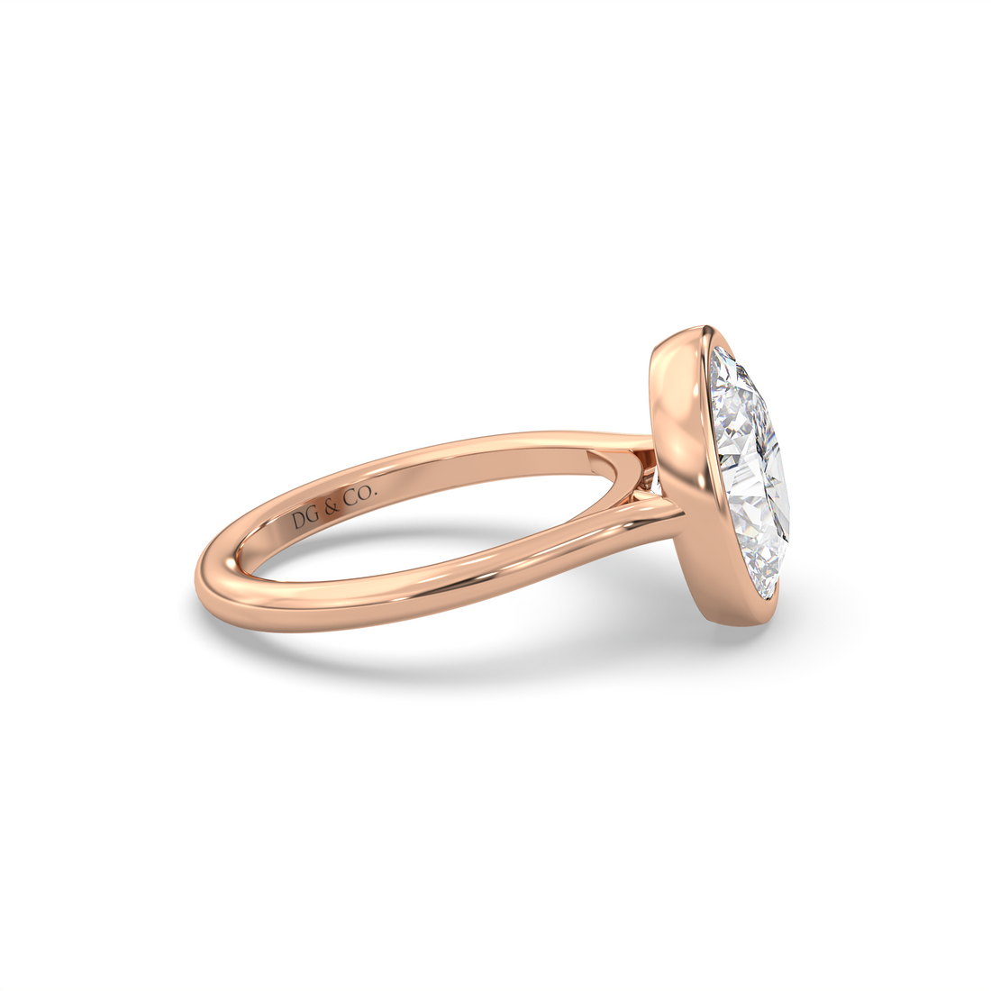 Mallory Oval Cut Cathedral Style Bezel and Low Setting Solitaire Diamond Engagement Ring - 18K Rose