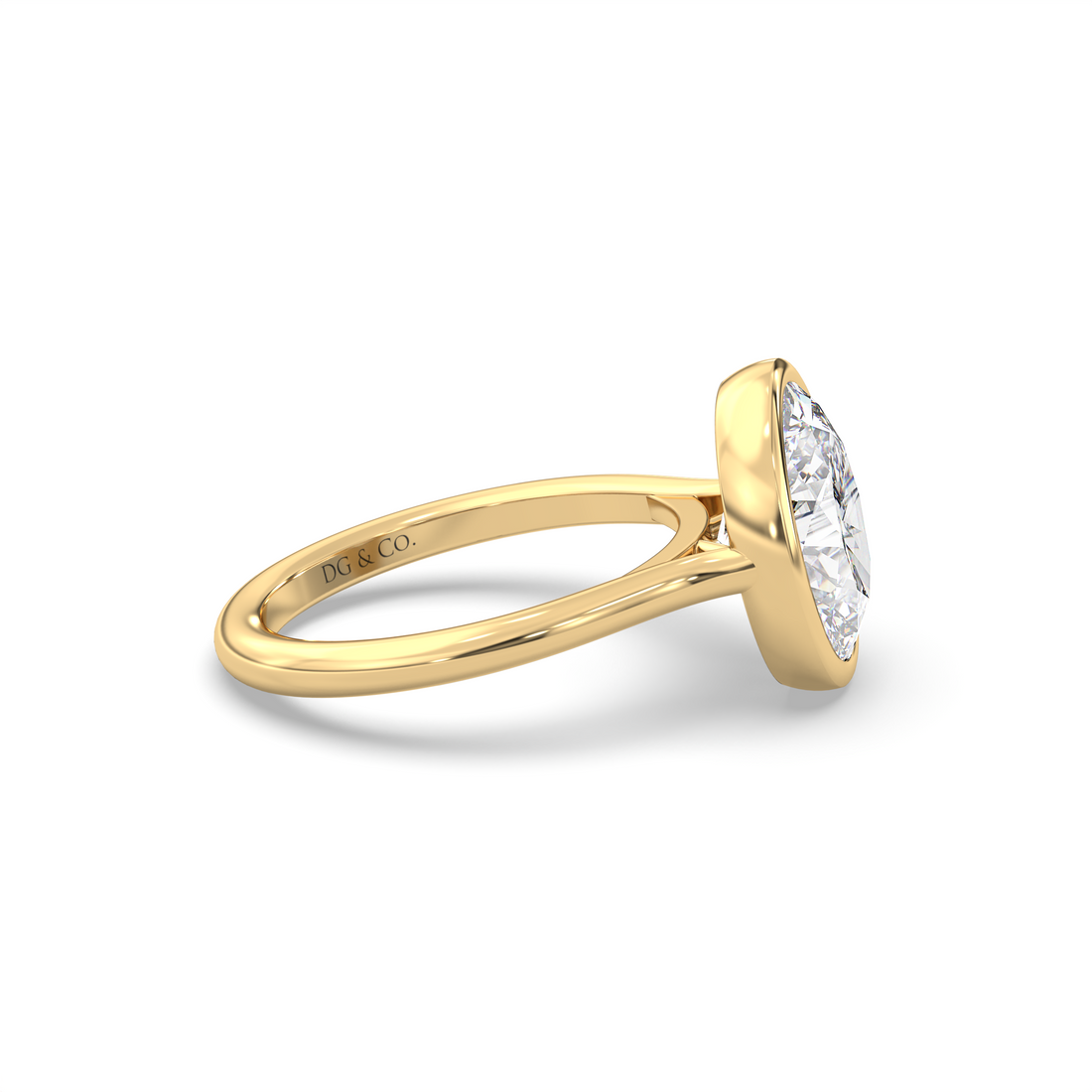 Mallory Oval Cut Cathedral Style Bezel and Low Setting Solitaire Diamond Engagement Ring - 18K Yellow