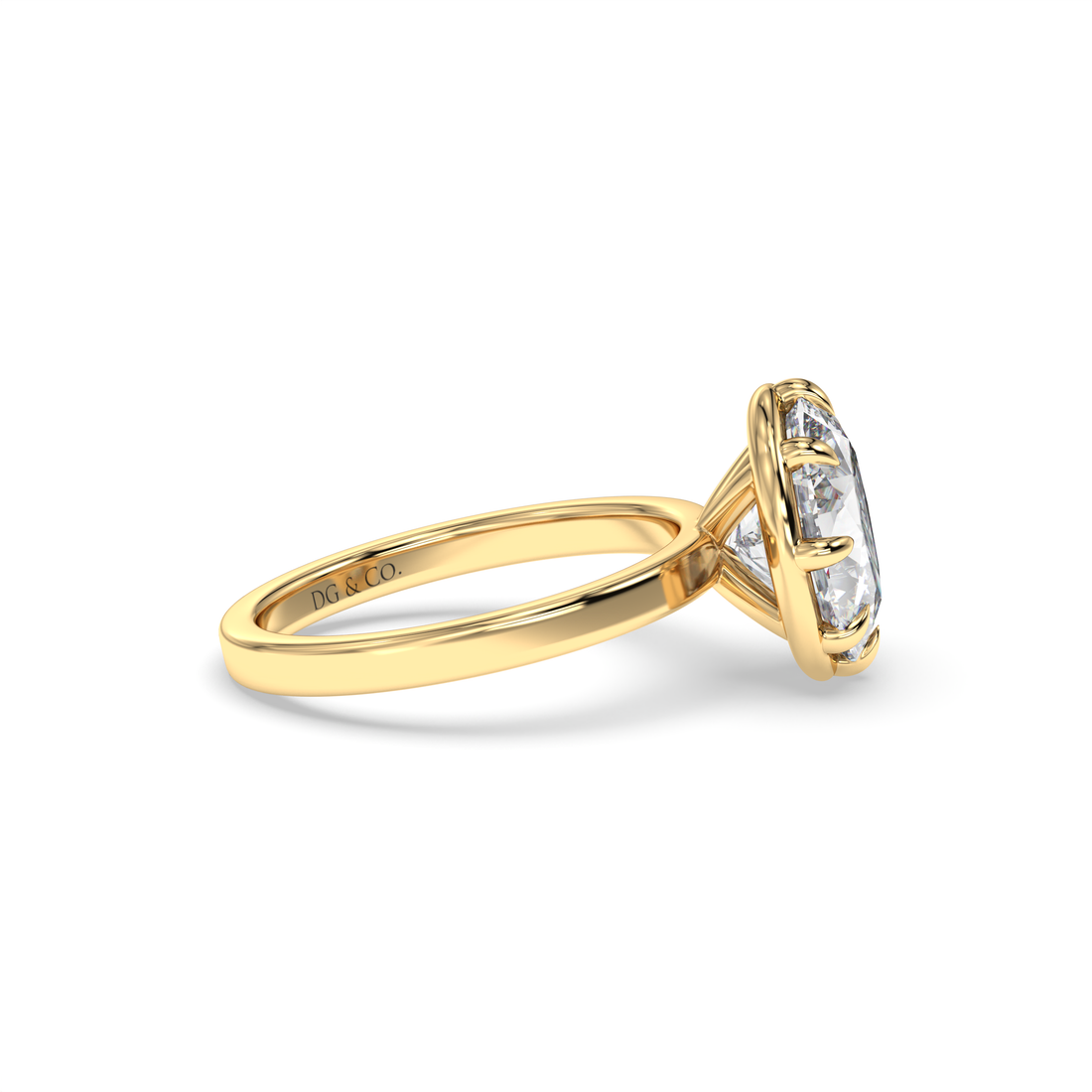 Sterling Solitaire Oval Cut Eight Claw Bezel Type Setting Diamond Engagement Ring - 18K Yellow