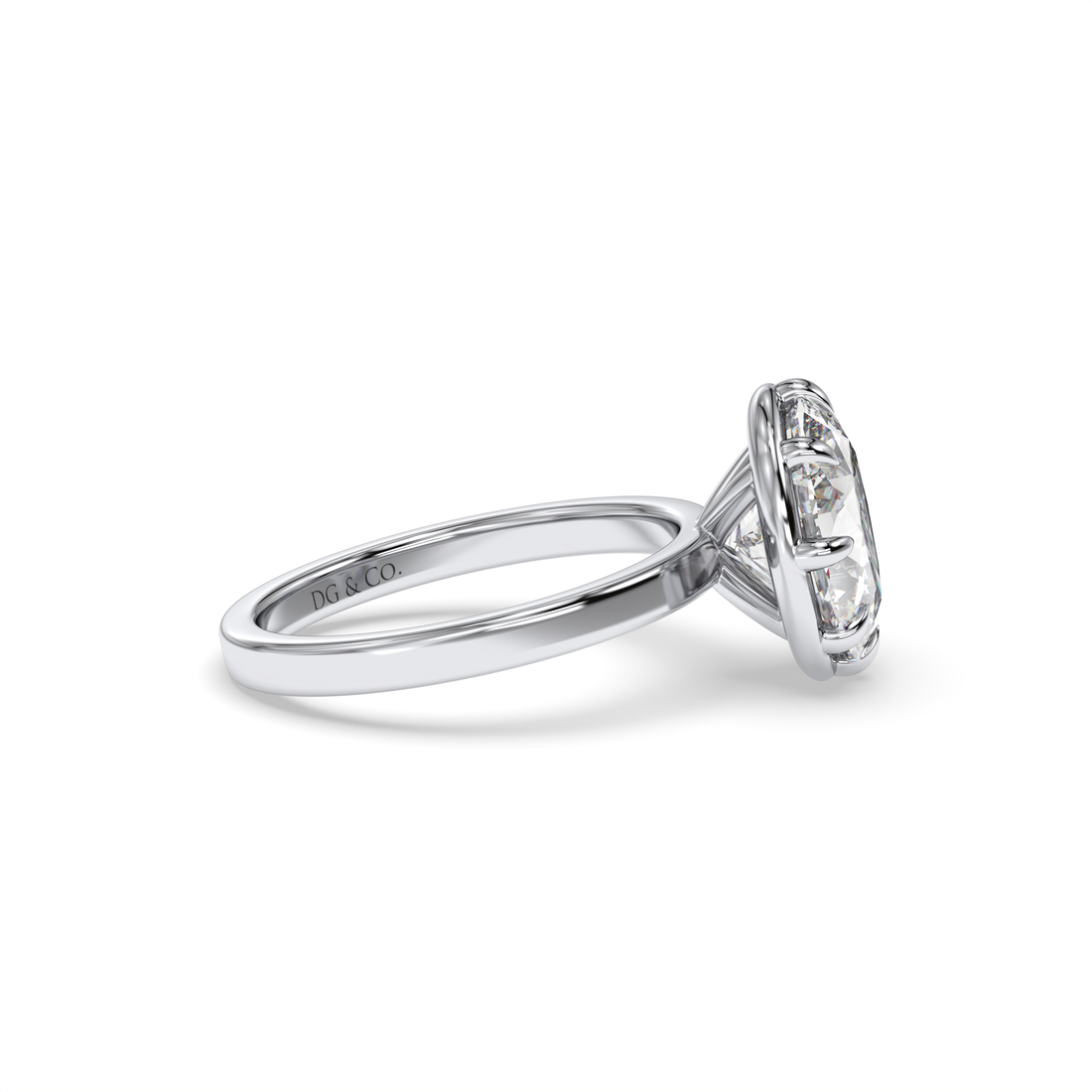 Sterling Solitaire Oval Cut Eight Claw Bezel Type Setting Diamond Engagement Ring - 18K White