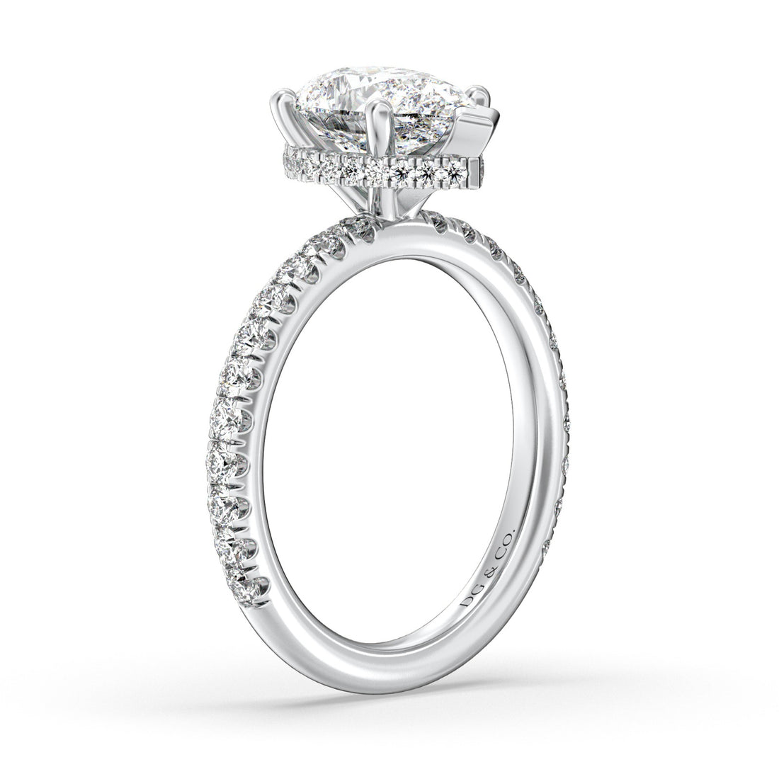 Oly Pear Shape Cut Diamond with Hidden halo Diamond Engagement Ring - 18K White