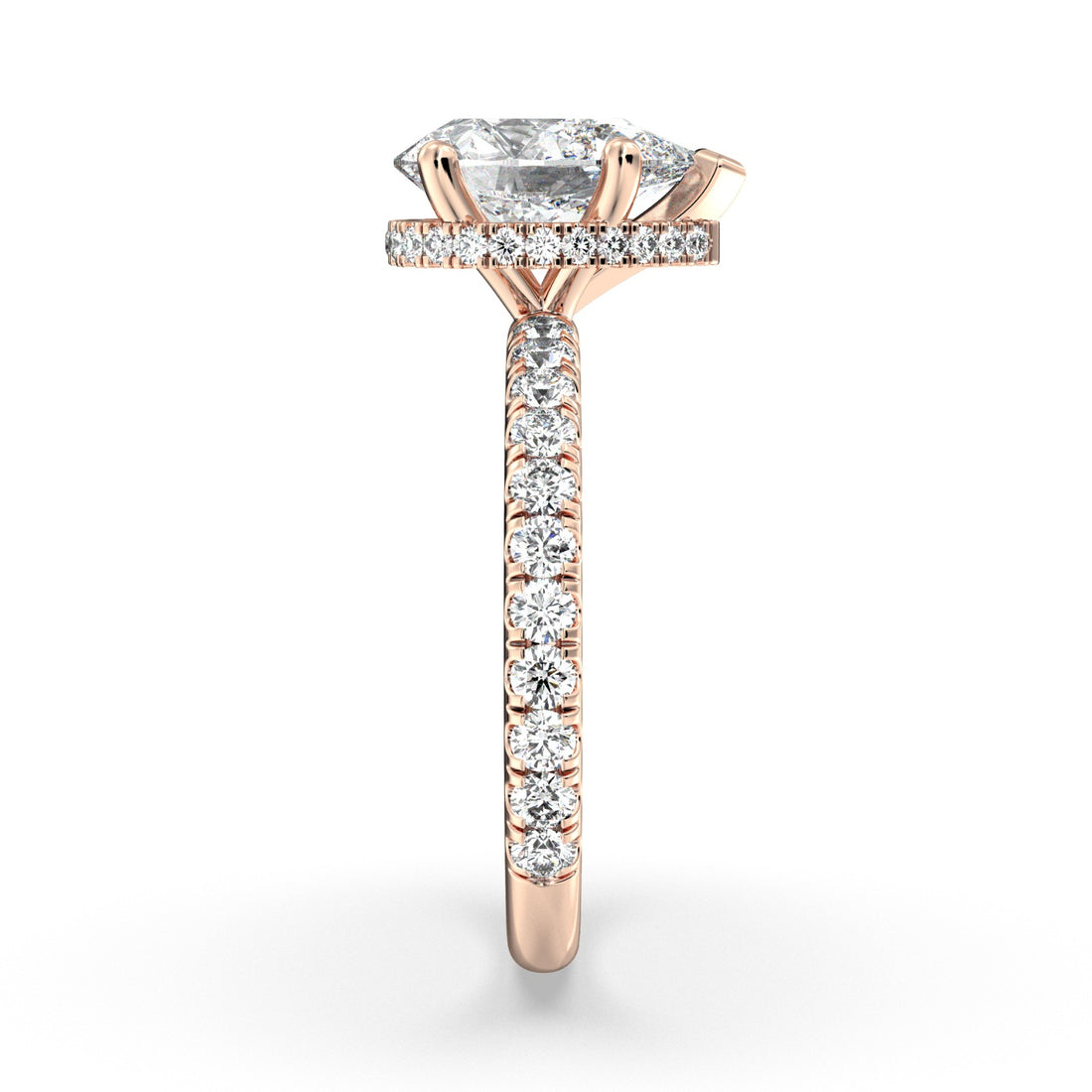 Oly Pear Shape Cut Diamond with Hidden halo Diamond Engagement Ring - 18K Rose