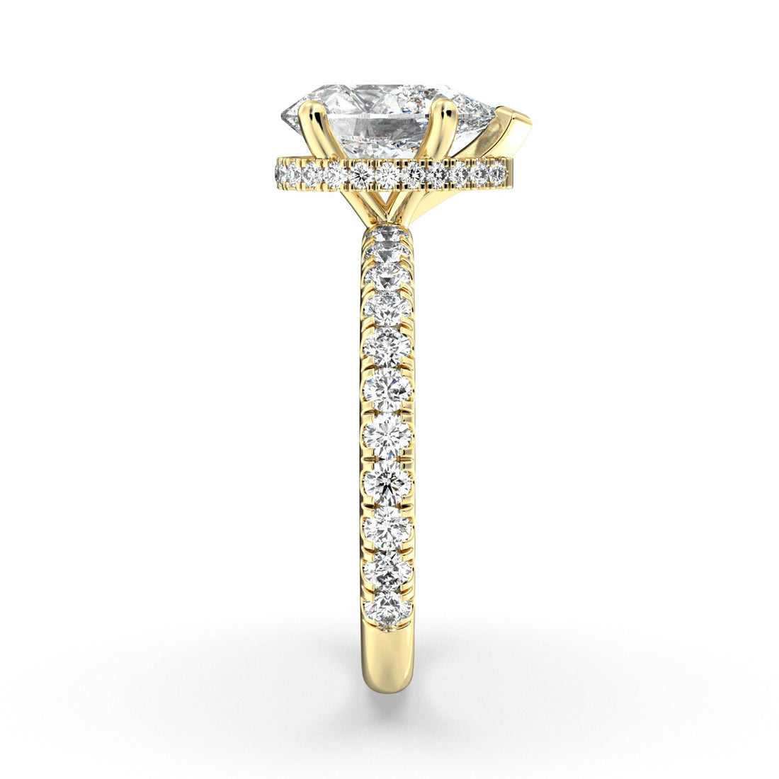 Oly Pear Shape Cut Diamond with Hidden halo Diamond Engagement Ring - 18K Yellow