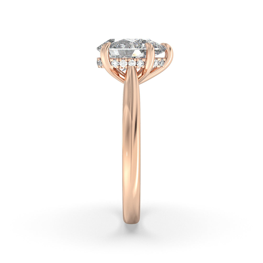 Moni Solitaire Cathedral Style Pear Shape Cut Hidden Halo Diamond Engagement Ring - 18K Rose