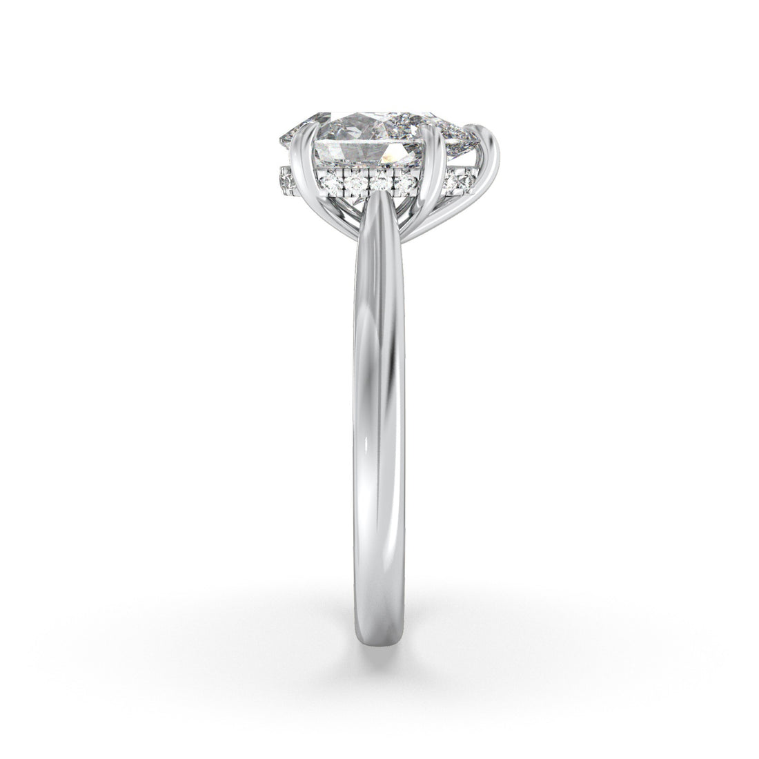 Moni Solitaire Cathedral Style Pear Shape Cut Hidden Halo Diamond Engagement Ring - 18K White