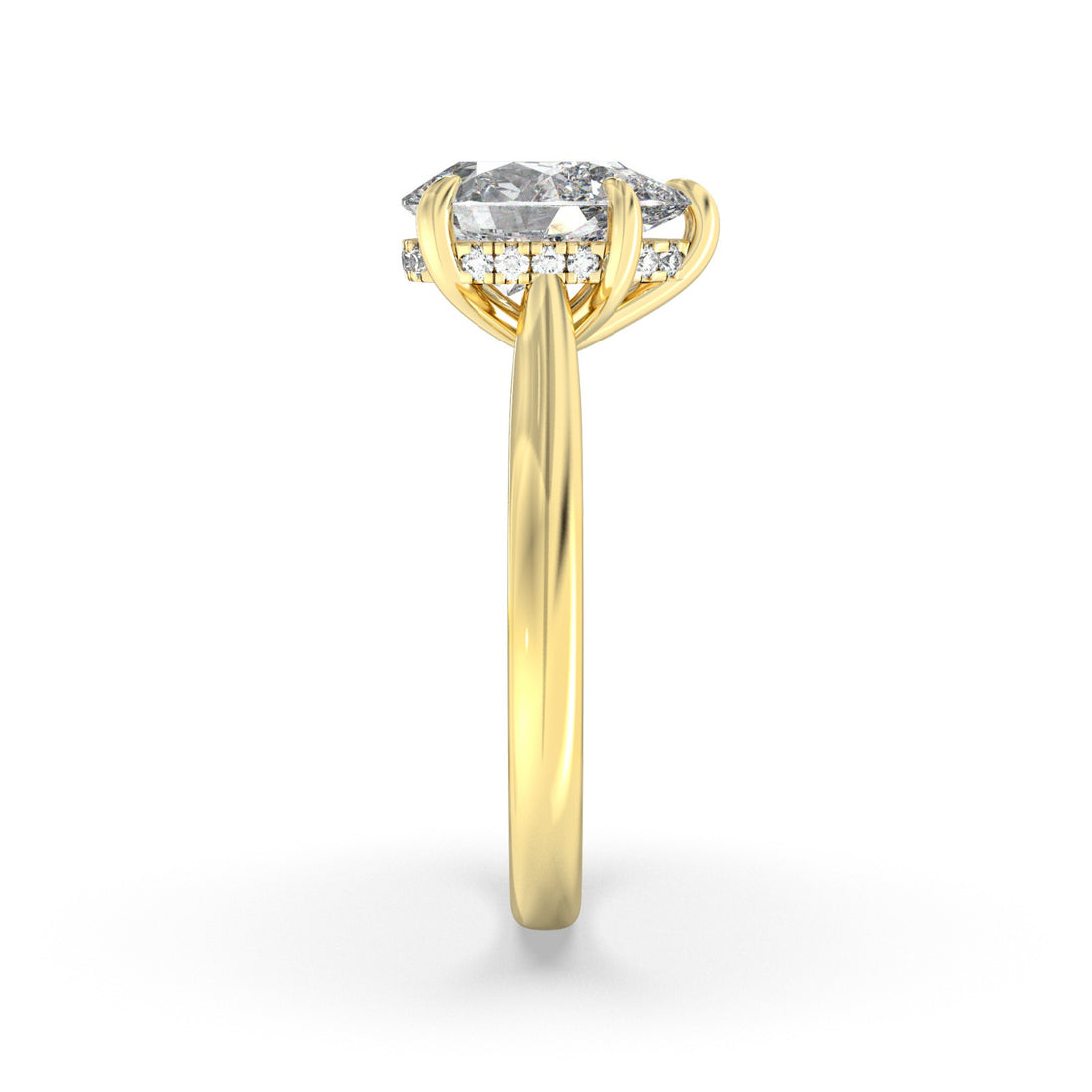 Moni Solitaire Cathedral Style Pear Shape Cut Hidden Halo Diamond Engagement Ring - 18K Yellow