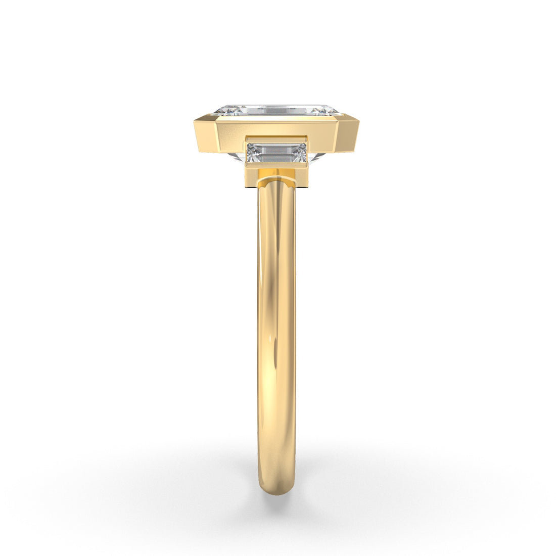 Nana Three stones Diamond Ring Bezel Set Emerald Cut Elongated Side Stones - 18K Yellow