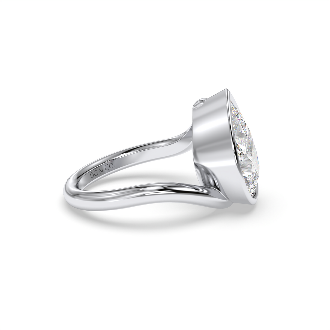 Nisa Pear Cut Solitaire Bezel and Low Setting Curve Band Diamond Engagement Ring - 18K White