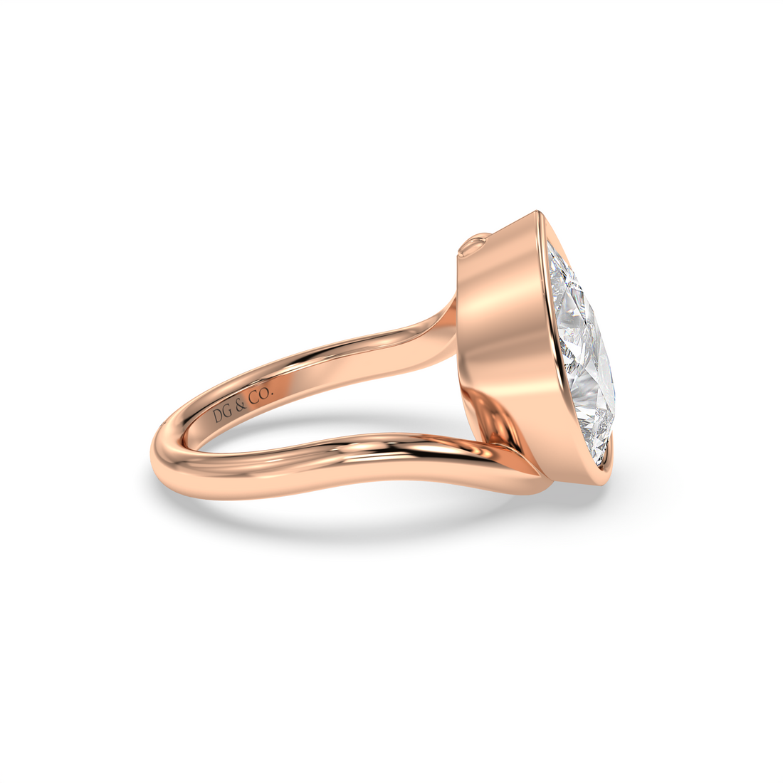 Nisa Pear Cut Solitaire Bezel and Low Setting Curve Band Diamond Engagement Ring - 18K Rose